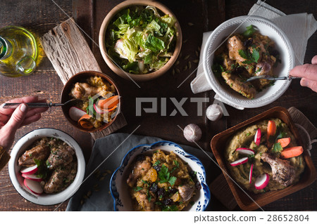 Festive table with Salad and pilaf closeup Festive table with Salad and pilaf closeup 28652804
