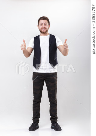 portrait of handsome young smiling man in white portrait of handsome young smiling man in white 28655797