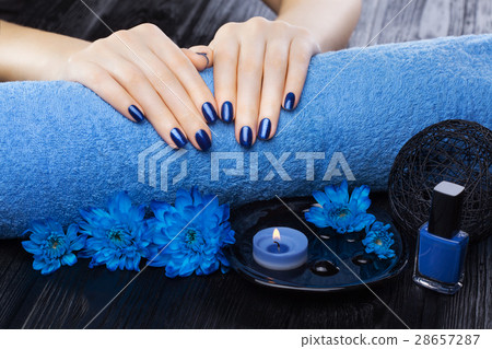beautiful blue manicure with chrysanthemum and beautiful blue manicure with chrysanthemum and 28657287