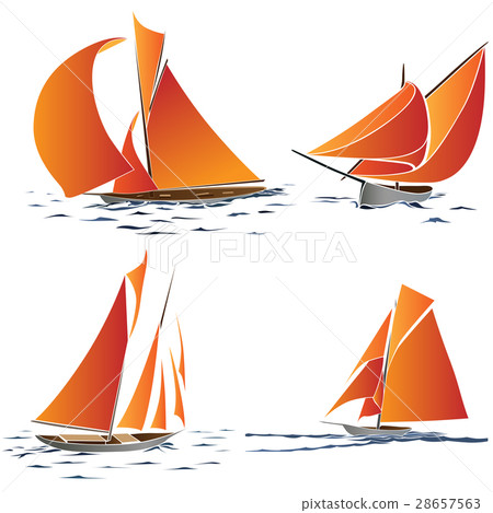 Simple vector group of boat with orange sails. 28657563