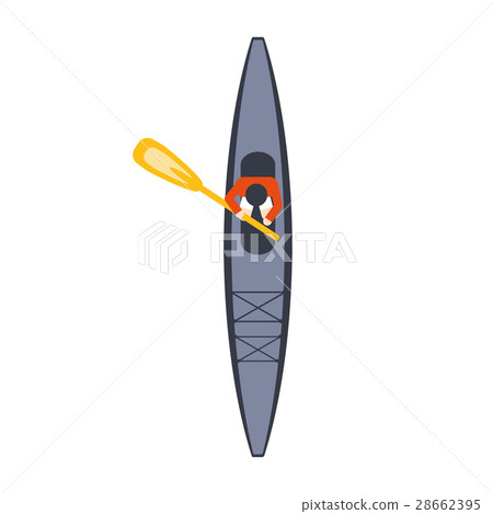 Blue Kayak From Above With One Man And Peddle Blue Kayak From Above With One Man And Peddle 28662395