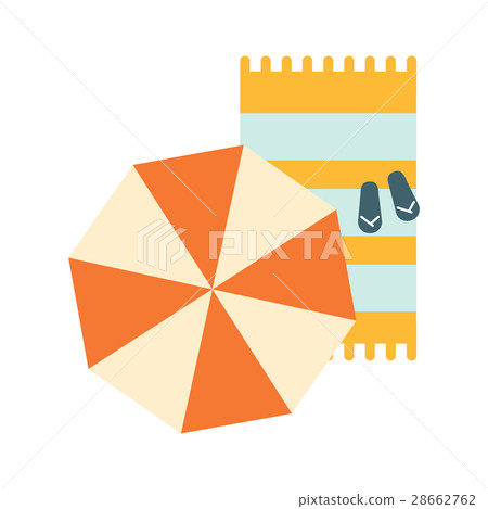 Set Of Blanket , Umbrella And Flip-Flops On The - Stock Illustration ...