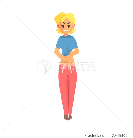 Girl Having Allergy Itching On Belly, Adult Person Girl Having Allergy Itching On Belly, Adult Person 28663094