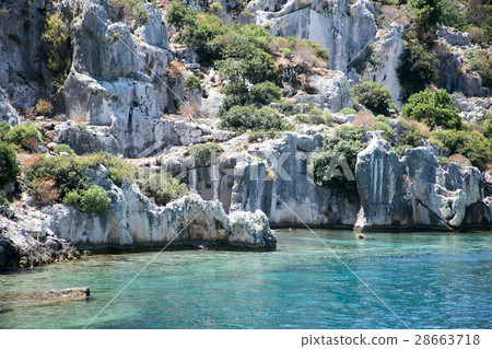 sunken city of Kekova bay of Uchagiz view from sea sunken city of Kekova bay of Uchagiz view from sea 28663718