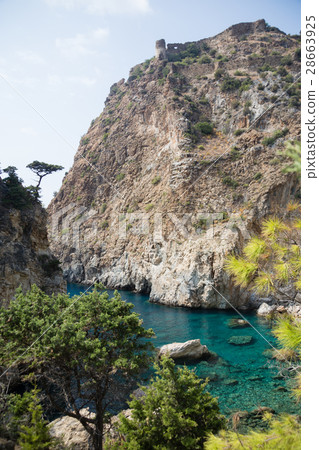 Beautiful sea bay with remains of medieval castle Beautiful sea bay with remains of medieval castle 28663925