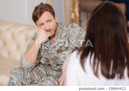 Thoughtful depressed man thinking about his 28664412