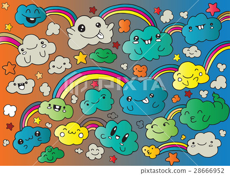Doodle Clouds and rainbow, Hand Drawn Vector 28666952