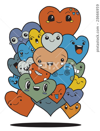 Crowd of funny heart, doodle for your design. Crowd of funny heart, doodle for your design. 28666959