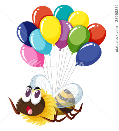 Bee flying with many balloons 28668283