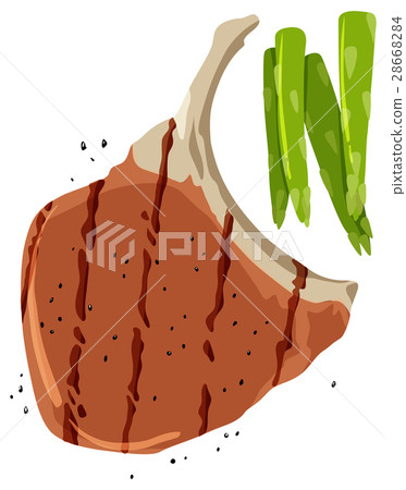 Pork chop and asparagus on white background 28668284