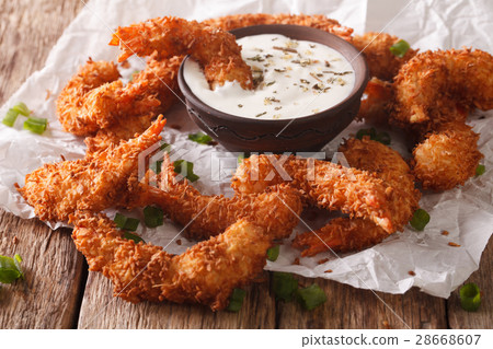 Tasty fried coconut shrimp close-up Tasty fried coconut shrimp close-up 28668607