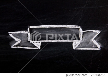 Blank ribbon draw by white chalk background Blank ribbon draw by white chalk background 28668736
