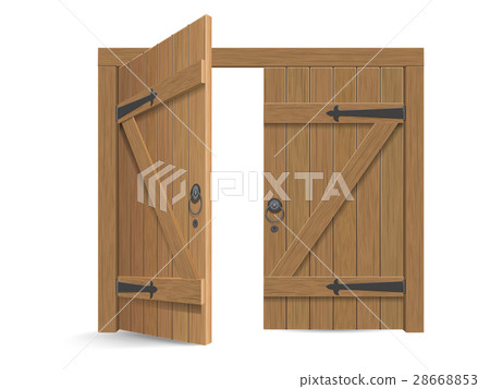 Old wooden massive opened gate Old wooden massive opened gate 28668853