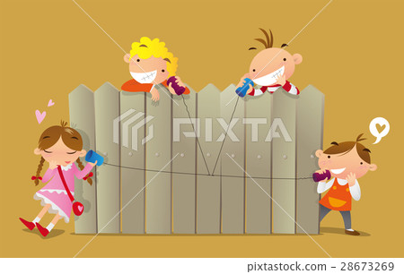 kids playing tin can telephone 28673269