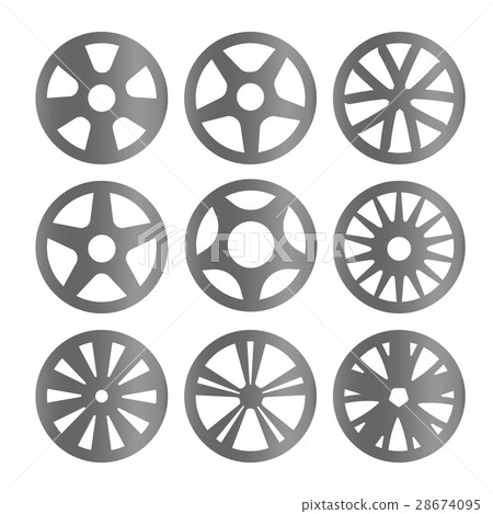 Isolated black and white color alloy wheels logo Isolated black and white color alloy wheels logo 28674095