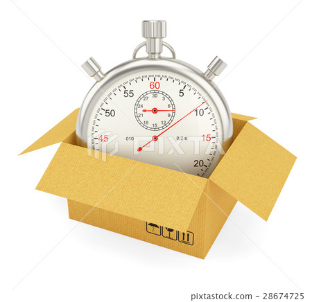 Open Cardboard Box with Stopwatch Open Cardboard Box with Stopwatch 28674725