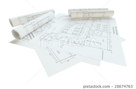 Rolled House Blueprints. Isolated Rolled House Blueprints. Isolated 28674763
