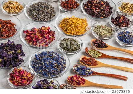 Beautiful herbal tea Colorful blend herb tea Beautiful herbal tea Colorful blend herb tea 28675876