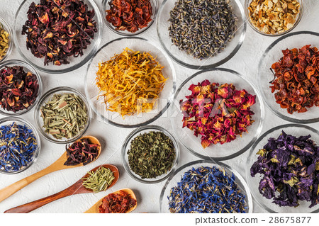 Beautiful herbal tea Colorful blend herb tea Beautiful herbal tea Colorful blend herb tea 28675877
