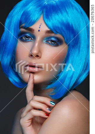 Beautiful girl in blue wig 28676365
