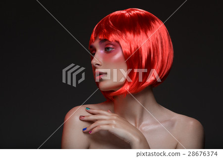 Beautiful girl in red wig 28676374