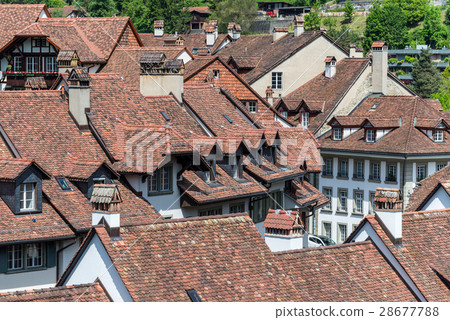 Medieval tiled roof. Old tiling texture. Bern. 28677788