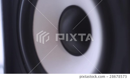 Closeup at moving sub-woofer. Speaker part Closeup at moving sub-woofer. Speaker part 28678573