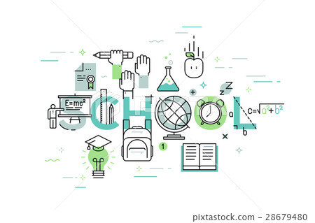 Thin line flat design banner of learning web page - Stock Illustration ...