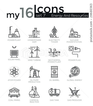 Modern thin line icons set of energy and resources 28680363