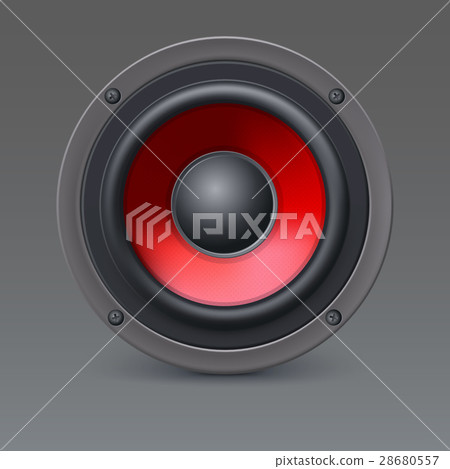 Loud speaker with red diffuser isolated on gray Loud speaker with red diffuser isolated on gray 28680557