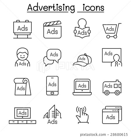 Advertising & Marketing icon set in thin line  28680615