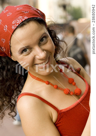 happy woman in red 28680942