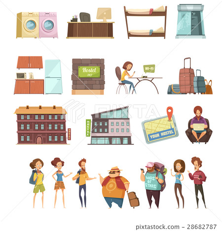 Hostel Isolated Retro Icons Set 28682787
