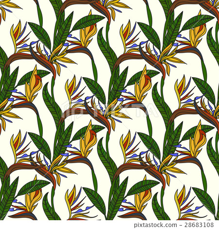Vector seamless pattern with tropical flowers. 28683108