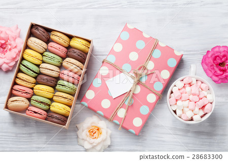 Colorful macaroons in a box and marshmallow Colorful macaroons in a box and marshmallow 28683300