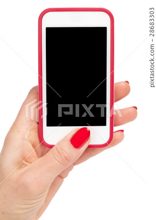 Female hand holding a smartphone. Isolated Female hand holding a smartphone. Isolated 28683303