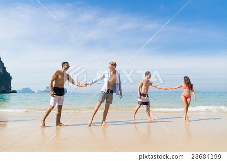 Two Couple On Beach Summer Vacation, Young People 28684199