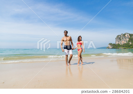 Couple On Beach Summer Vacation, Young People In Couple On Beach Summer Vacation, Young People In 28684201
