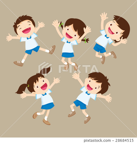 student boy and girl jumping happy various actions 28684515