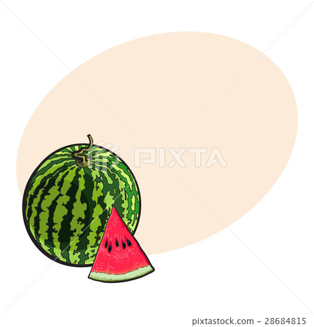 Whole watermelon and red triangular piece with Whole watermelon and red triangular piece with 28684815