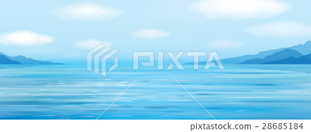 Vector blue sea scene on mountains background. Vector blue sea scene on mountains background. 28685184