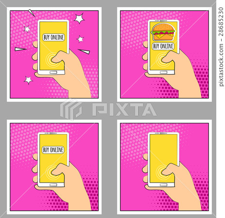 Comic smartphone phone with halftone shadows. 28685230