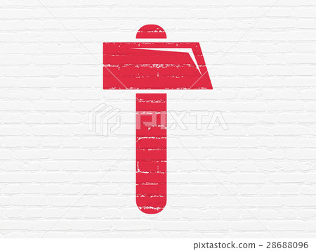 Building construction concept: Hammer on wall 28688096