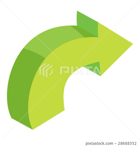 Green curved right arrow icon, cartoon style 28688352