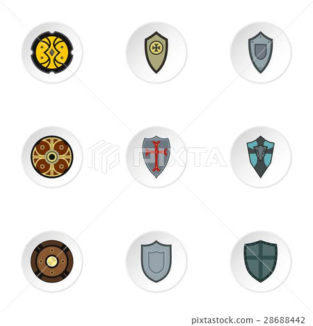 Military shieldd icons set, flat style Military shieldd icons set, flat style 28688442
