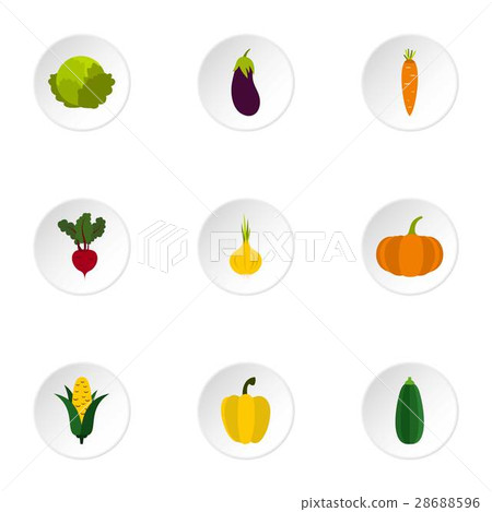 Fresh vegetables icons set, flat style Fresh vegetables icons set, flat style 28688596