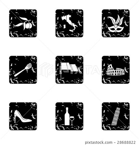 Holiday in Italy icons set, grunge style Holiday in Italy icons set, grunge style 28688822
