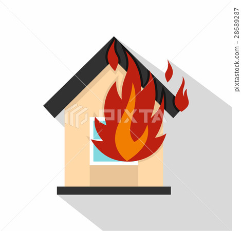 Flames from house window icon, flat style Flames from house window icon, flat style 28689287