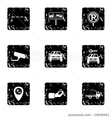 Valet parking icons set, grunge style 28689461