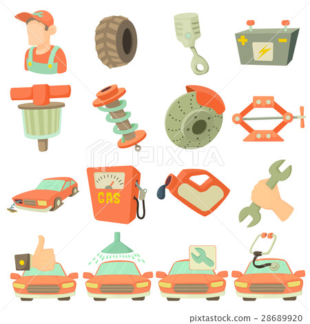 Car repair items icons set, cartoon style Car repair items icons set, cartoon style 28689920